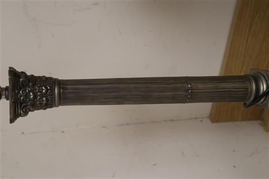A pair of Corinthian columned plated table lamps Height 55cm
